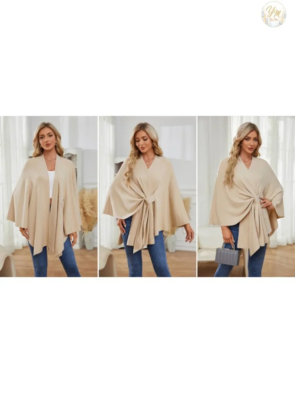 Elegant Shawl Wrap Open Front Poncho Sweater Spring Fall Winter
